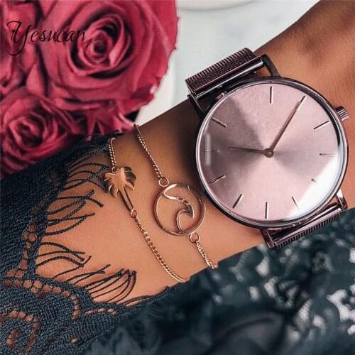 Yesucan Bohemia Gold Color Plated Geometric Charm Bracelets For Women Adjustable Alloy Wave Coconut Tree Multi-layer Chain Bang