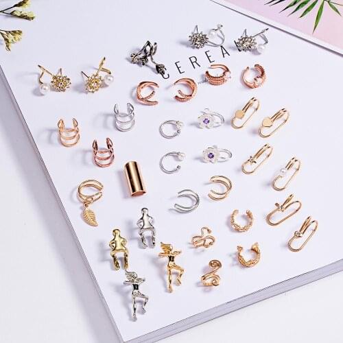 1Pcs Ear Clip Temperament Simple Unisex U-shaped Hollow Geometric Peach Heart Leaf Love Small Daisy Crown Single Ear Buckle