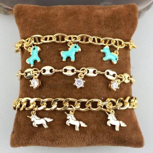 10pcs/lot Handmade plated beads bracelet,colorful unicorn shape enamel charm jewelry,fashion bracelet wholesale