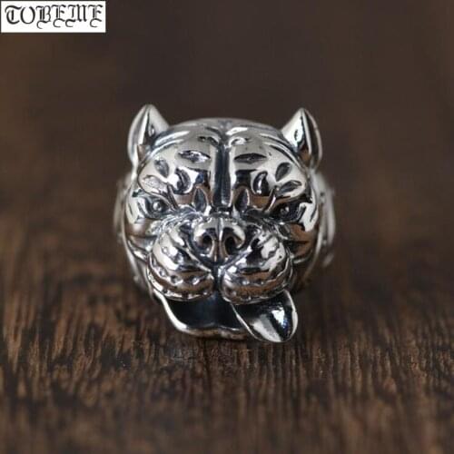 100% 925 Silver Dog Ring REAL 925 Sterling Man Ring Dog-head Ring Cool Hiphop Jewelry