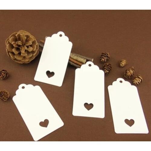 100Pcs/lot 9x4cm DIY Kraft Paper Tags White Yellow Rectangle Heart Label Luggage Wedding Note Blank Price Hang Tag Kraft Gift
