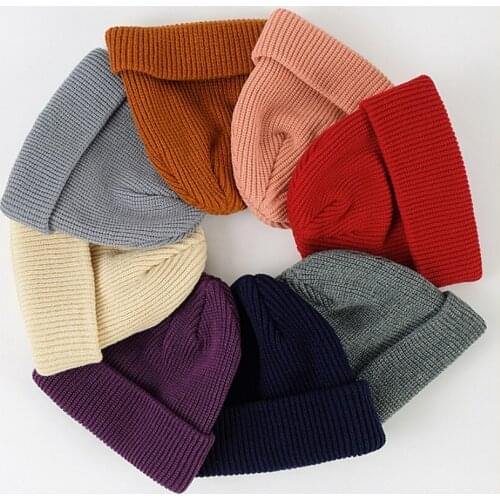 2020 Brimless Hats Hip Hop Beanie Skullcap Street Knitted Hat Women Men Acrylic Unisex Casual Solid Pumpkin Portable Melon Cap