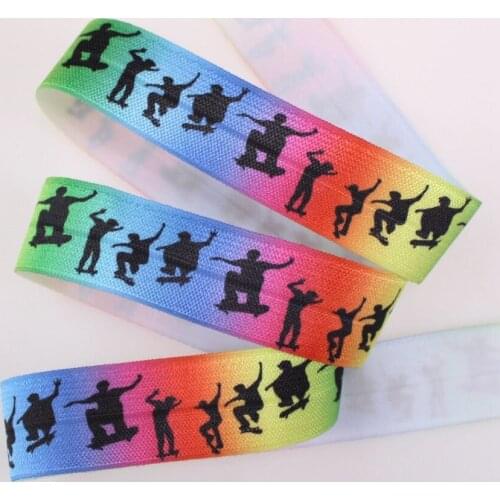 25mm heat transfer rainbow FOE Skater Boy fold over elastic 100yards/lot