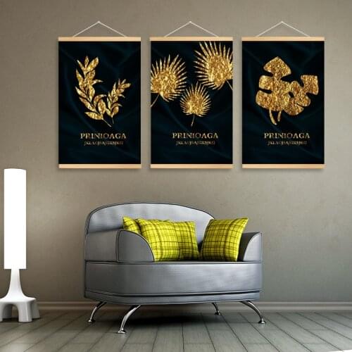 3pcs/lot Nordic Golden Leaf Canvas Abstract Painting Wall Art Poster and Print Decorative Pictures for Living Room Home Decor