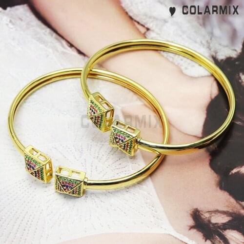 4 PIECES Double stone metal bangle cuff bangle geometric for women fashion jewelry zircon accessories bracelets 51134