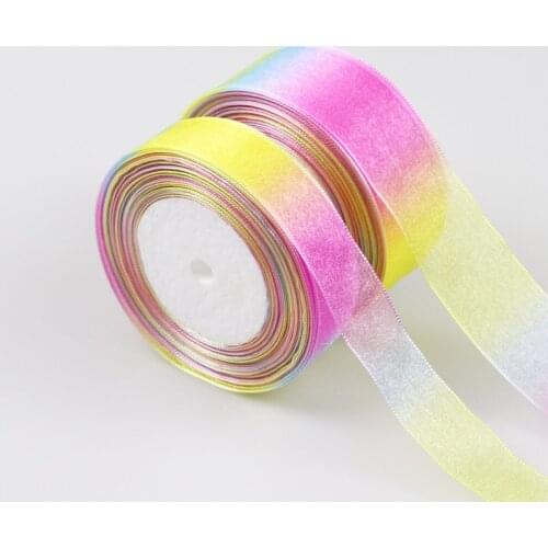 5 Yards Cartoon Satin Grosgrain Ribbon 25mm 38mm Rainbow Gradient Bow Ribbon For Carfts Supplies Girl Hair Ribbon DIY Handmade