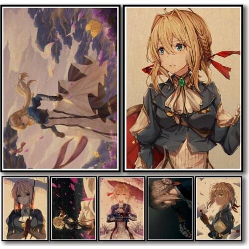 50 Designs Anime Violet Evergarden Kraftpaper Poster Protagonist Artwork Fancy Wall Sticker for Coffee House Bar