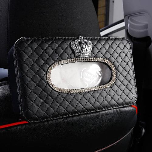 Crown Universal Luxury crystalv Car Seat back Tissue Box PU leather Auto Accessories Sun visor Paper Napkin Box