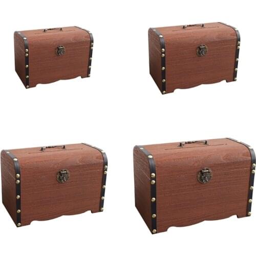 Retro Wooden Treasure Chest Money Bank with Lock Decorative Storage Box for Keepsakes, Money, Jewelry, Toy Treasures