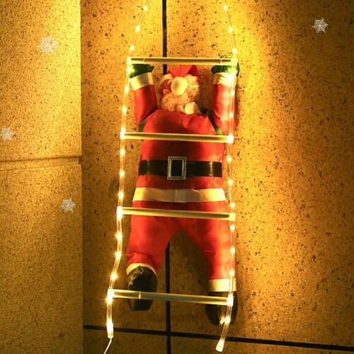 60cm/90cm/120cm Electric Santa Claus Toys Climb Ladder Christmas Old ManWith Romote Control Remote Flashing Window Pendant 2021