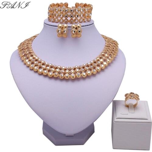 Fani Bridal Gift Nigerian Wedding Fashion African Beads Jewelry Set women customer Dubai Gold-color crystal jewelry set Brand
