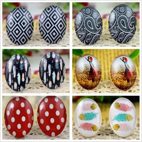 Hot Sale 10pcs 18x25mm New Fashion Handmade Photo Glass Cabochons Pattern Domed Jewelry Accessories supplie