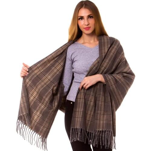 Cashmere Silk Check Plaid Scarf Wrap Oblong Shawl Warm Fashion Long Thick Hijab Top Quality Tartan Blanket Autumn Winter Mocha