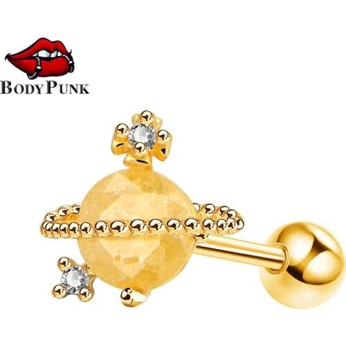 Body Punk Cartilage Earring Studs 16G Surgical Steel Ball Cubic Zirconia Yellow Stone Tragus Helix Hoop Ear Piercing for Women
