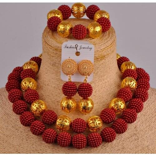 Burgundy wine and gold costume african jewelry set simulated pearl nigerian necklace african wedding set ZZ17