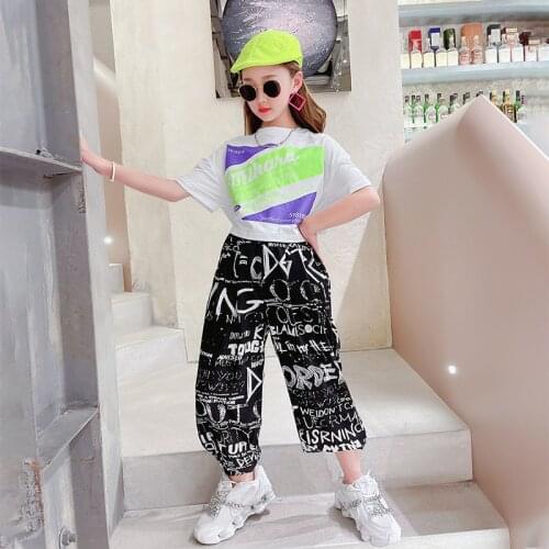 Teenage Kids Outfits Girls Summer Clothing Set Korean Little Girl O-Neck Letter Top + Pants Two-piece Set Tracksuit for Children