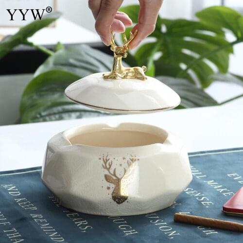 1pcs 160x150mm White Ceramics Creative Ashtray With Lid Cenicero Cinzeiro Smoking Accessories Ash Tray Ornaments Home Gadgets