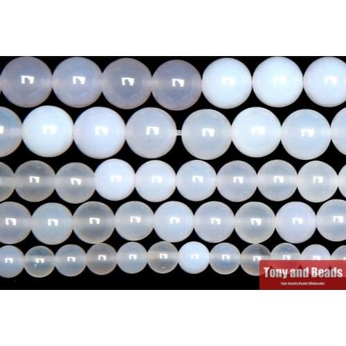 White Agates Round Gem Loose Strand Beads 15" Strand 6 8 10 12MM Pick Size For Jewelry Making