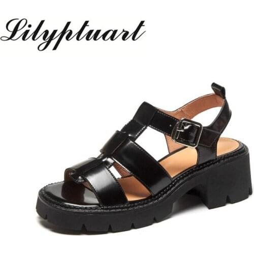 In The Summer of 2021 Womens New Leather Thick Heel Sandals Are Casual, Comfortable Wear-resistant and Non-slip Sandals