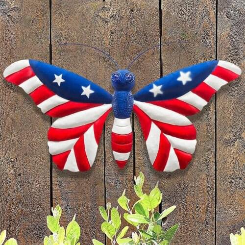 Metal Butterfly American Flag Wall Decor Outdoor Indoor Art Sculpture Hanging Decoration Wrought Iron Wall Hanging Ornament