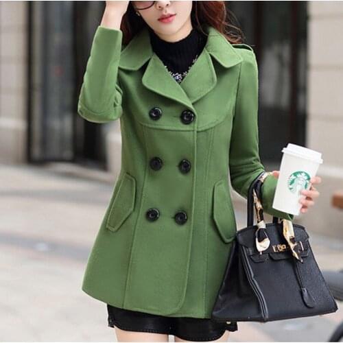 Fashion Winter Woolen Blends Womens Coats Double Breasted Turn-down Collar Wool Overcoats Solid Korean Female Jackets Plus Size
