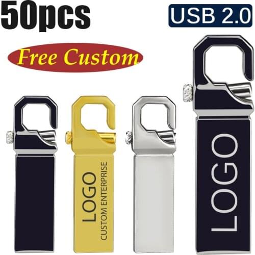 Cheaper USD2.0 Metal buckle 8G 16G 32G 64G USB 50PCS stick pendrive memory USB Flash Drives laser Logo free