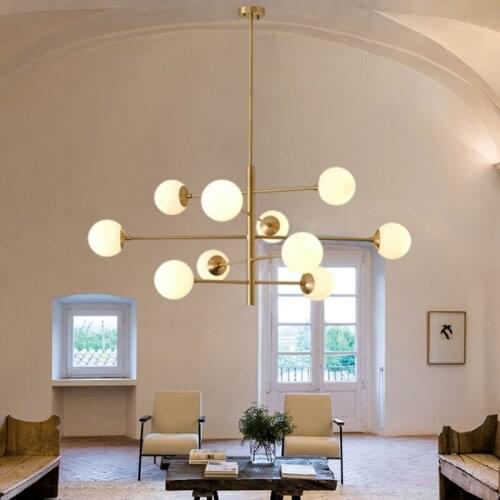 Nordic Bean Copper Chandelier Lighting Modern Glass Ball Chandelier Lamp For Living Room/Bedroom Decor Light FIxture