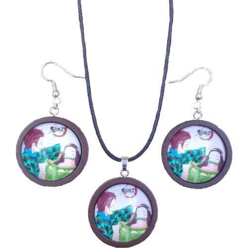 Cute Hot Demon Slayer New Unique Fashion Jewelry Set Necklace&Earrings Wood Wooden Women Female Lady Girl Gift GMZR