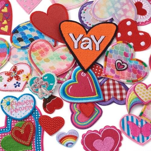 Pandahall 36pcs Pink Red Big Heart Embroidery Patches Iron on Patches Fit Clothes Costume Accessories Applique Decorations
