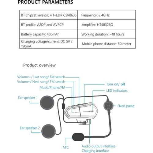 Motorbike Intercom, Motorbike CSR Bluetooth 4.1 Headset, Communication System for Riding,Skiing
