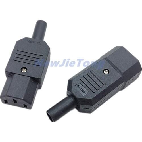 1pc Straight Cable Plug Connector 10A 250V Black C13 C14 Female Male Plug Rewirable Power Connector 3 pin AC Socket