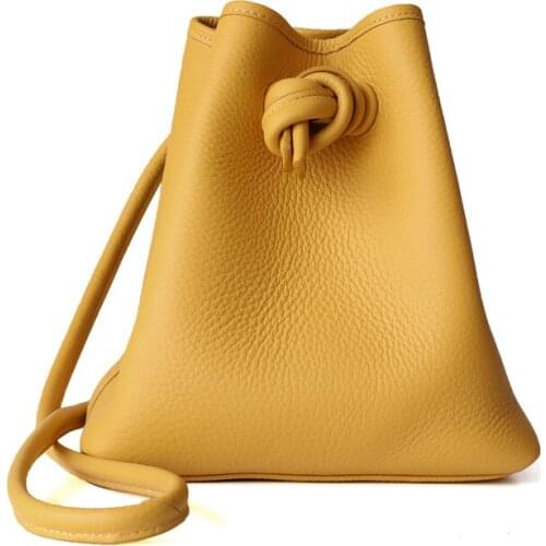Luxury Designer Ladies Casual Messenger Bag Japanese Drawstring Bucket Bag Genuine Leather Women Shoulder Bags Female Handbags