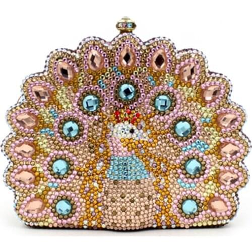 Luxury Colorful Peacock Full Diamonds Clutch XIYUAN Evening Bag Rhinestone Ladies Chain Party Handbag Metal Wedding Purse Bag
