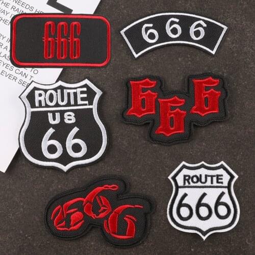 Route 66 Iron on Patches Embroidery Appliques Patch Thermo Stickers DIY Sewing Supplies Clothing Label Letters Badges Wholesale