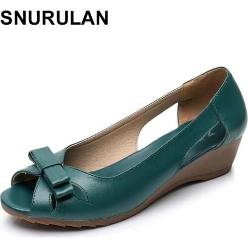 SNURULAN 2021 Summer Women Shoes Woman Genuine Leather Platform Sandals Open Toe Mother Wedges Casual Sandals Women Sandals