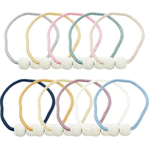 Curtain Tape Stylish Magnetic Wood Bead Weaving Rope Curtain Tieback Ring Holder Home Decor Easy to Tie Holdback Buckle Clips