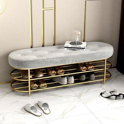 Light luxury shoe changing stool, entrance bench with shoe cabinet, soft cushion at the door, door-satable shoe rack and shoe st