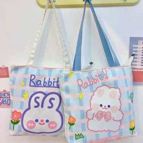 Sweet Rabbit Canvas Bag Female 2021 New Japanese Shoulder Book Bags Reusable Shopping Bag Eco Handbag Teen Girls Casual Tote