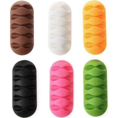 5-Clip Unique Earphone Cable Winder Organizer Charger TPR Holder Fixing Device 50LA