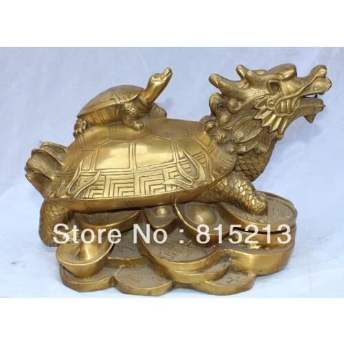 Wang 000145 14" Chinesse Bronze Wealth YuanBao Money Dragon Turtle tortoise & Kid Statue