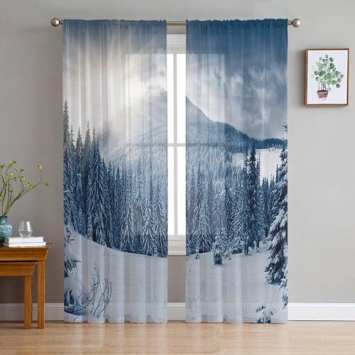 Winter Forest Sunrise Landscape Window Curtains Bedroom Modern Drape Sheer Tulle Valances Living Room Kitchen Voile Curtain