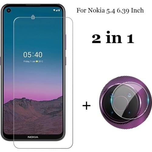2-in-1 For Nokia 5.4 6.39" Back Soft Fiber Camera Lens Protection Film + Front 9H 2.5D Tempered Glass Screen Protector