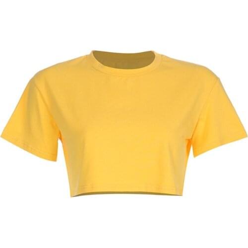 Womens Summer Solid Color Loose Short Sleeve T-Shirt O-Neck Pullover Crop Top F42F