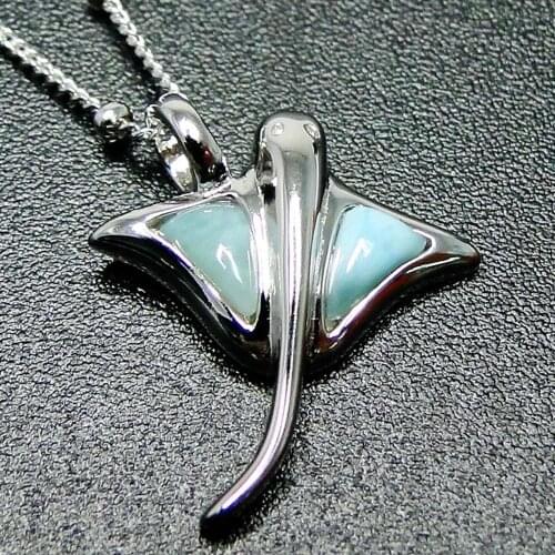 Hot Selling Natural Dominica Larimar Stingray Pendant in 925 Sterling Silver Womens Pendant Necklace For Gift