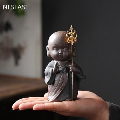 1 PCS Purple Clay Ornament Small Buddha Statue Monk Figurine Tea Pets Boutique Tea Table Decoration Handmade Tea Set Crafts
