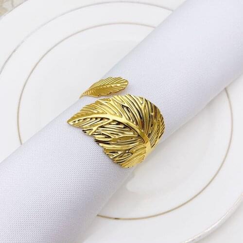 12pcs/lot Golden large roll leaf napkin ring simple napkin ring wedding hotel tableware napkin buckle desktop decorations