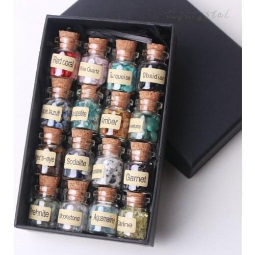 16pcs Colorful Polished Natural Gravel Glass Bottle Decoration Set with a Box