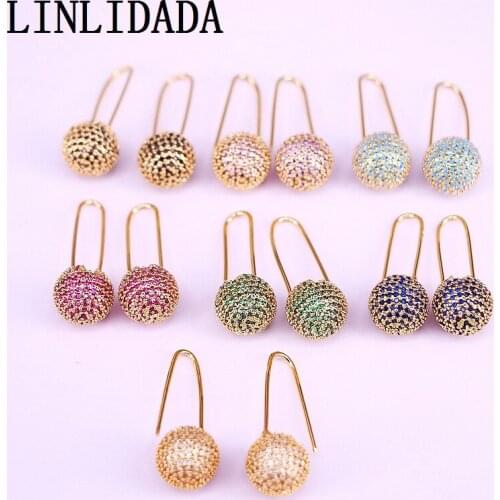 5Pair Trendy Fashion For Women Jewelry Cz Round Ball Dangling Drop Hoop Earrings Femme Jewelry