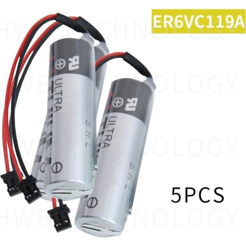 5pcs/lot 100% Original New For TOSHIBA ER6VC119A 3.6V 2000mAh PLC Battery With Black Plug Free Shipping