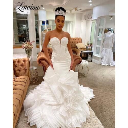 White Wedding Dress Long Custom 2021 Glamorous Cloud Bride Dresses Crystals Mermaid Bridal Gowns Vestido De Noiva Wedding Gowns